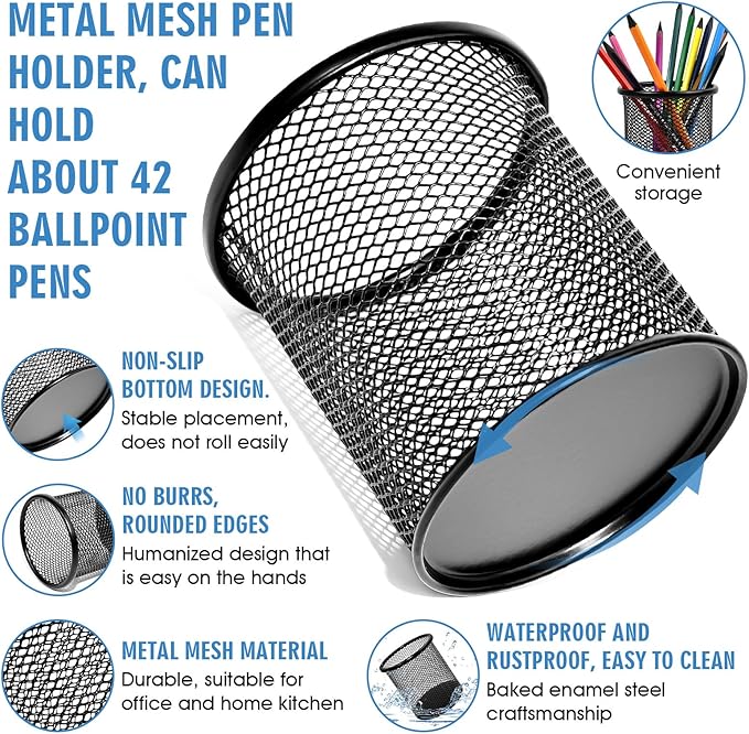 2 Pack Black Pencil Cup - Wire Mesh Pen Cup Holder for Desk, Office Pen Organizer With Sleek Design-DeskLoop Office