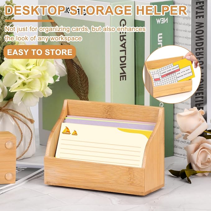 SHIQIKEJIPTY 4x6 Wood Index Card Holder Wooden Index Card Box Cards Display - Image 8