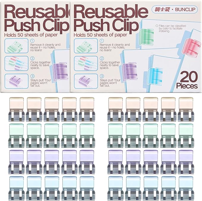 Push Paper & Binder Clips, 40 Pack 50 Sheet Heavy Duty No Damage | Reusable by Unknown