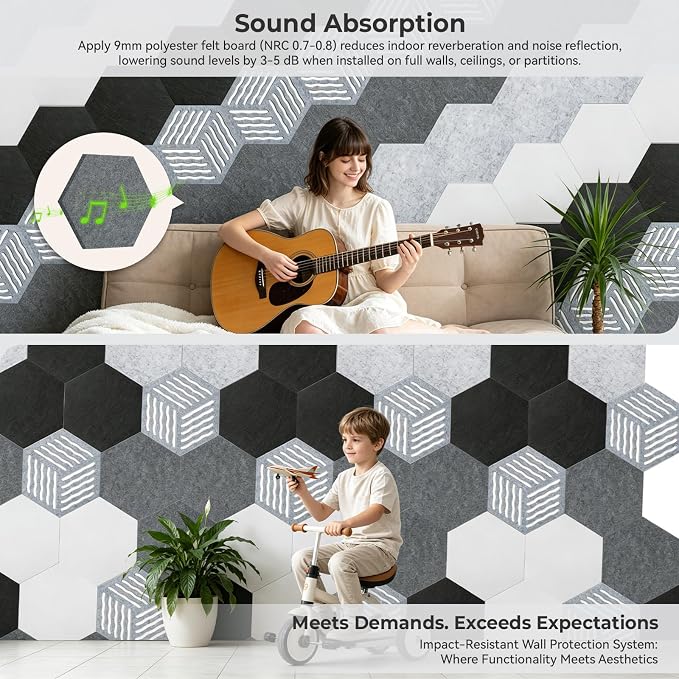 10 Pack Hexagon Felt Bulletin Board Tiles, 9mm Thick Pin Board - Image 5