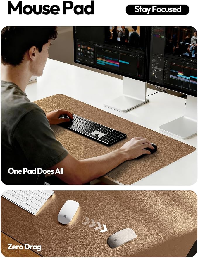 YSAGi Leather Desk Protector, Office Mat, Large Mouse Mat, Non-Slip PU Leather - Image 4