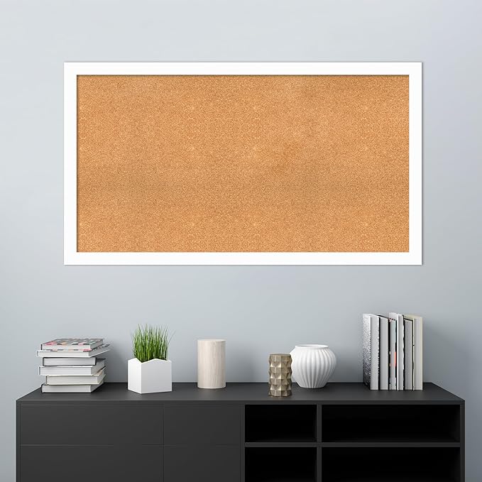 Amanti Art Natural Cork Board for Wall, 31x55 Vision Board with White Frame, Oversize Corkboard Office Decor for Home Organization, Casual Corkboard Pinboard to Display Items for Home Organization in-DeskLoop Office