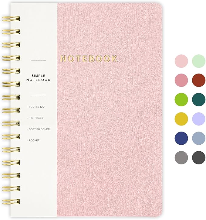 Lined Spiral Notebook College Ruled A5 Journal Book for Note Taking, 160 Pages Writing Journal for Office and Home School Supplies 5.75 x 8.125 inch - Pink-DeskLoop Office