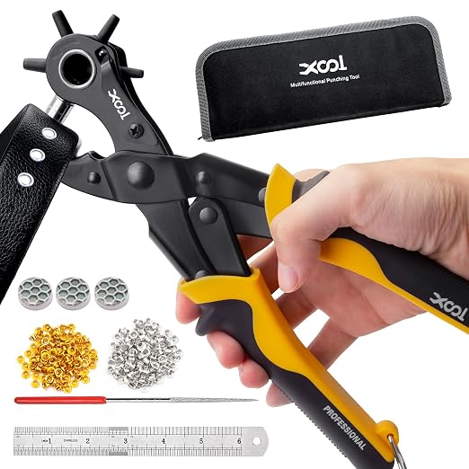 XOOL 2 in 1 Leather Hole Punch Eyelet Tool Kit, 3/16" 4.5mm Metal Eyelets by XOOL