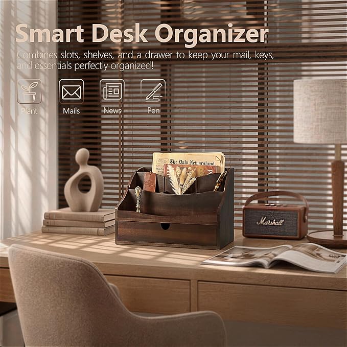 Rebee Vision Acacia Wood Mail Organizer - Image 3