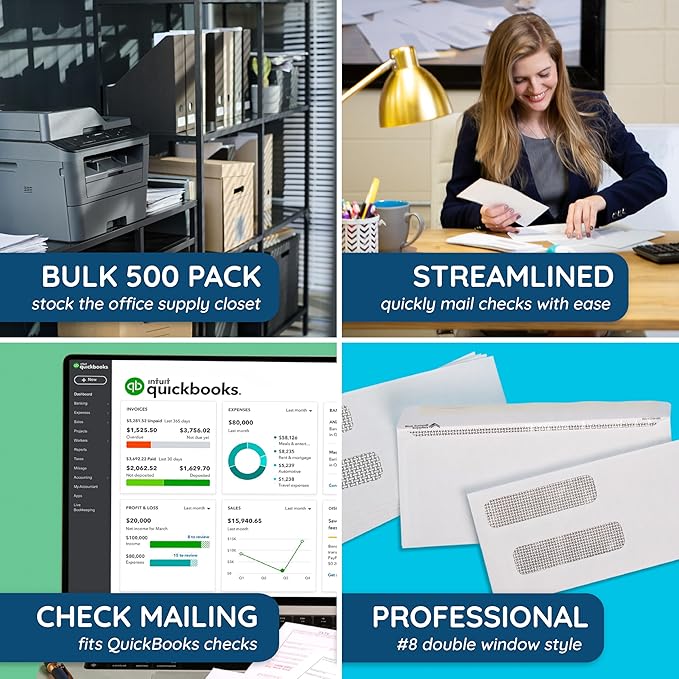 500#8 Gummed Double Window Security Check Envelopes - Image 6
