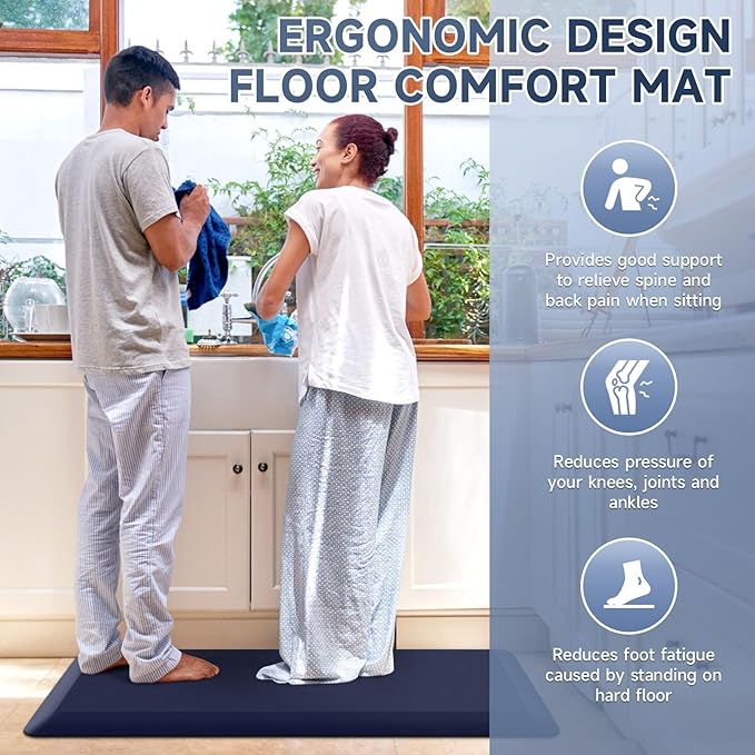 4/5 Inch Thick Kitchen Mat Anti Fatigue Mat Kitchen Rugs Kitchen Decor Non-Slip, Stain Resistant, Waterproof Kitchen Mats Desk Mat for Kitchen, Office, Workshop, Blue, 17'' x 60''-DeskLoop Office