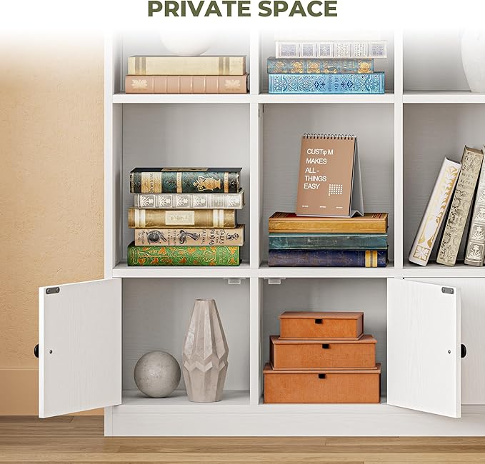 IRONCK Bookshelves and Bookcase, 6 Tiers Large Bookshelf with 4 Doors, Floor Standing Tall Display Storage Shelves for Home Office, Living Room, Bedroom, White-DeskLoop Office
