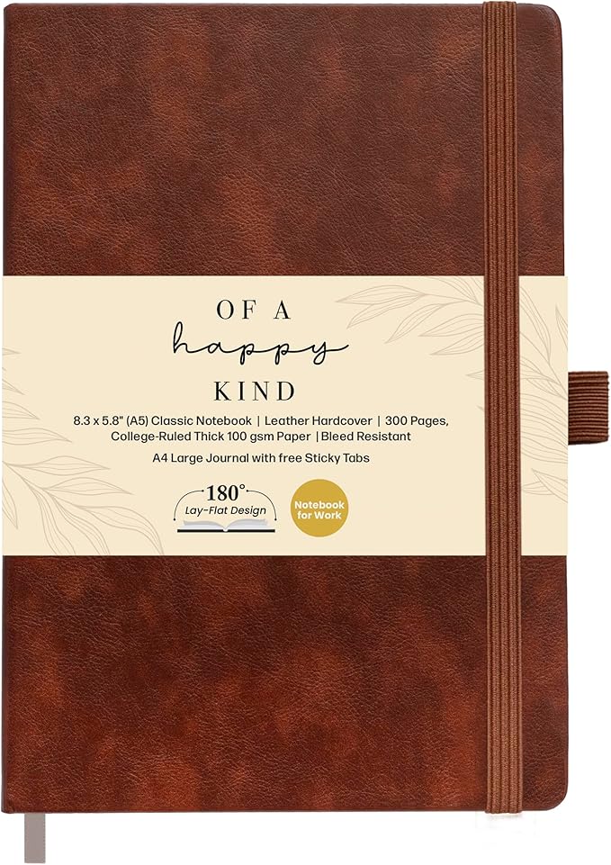 Lined Leather Bound Journal Notebook, A5 Hardcover - Brown 5.8x8.3" - Thick 300 Pages College Ruled Paper Journals for Men and Women - Personal and Professional Note Book for Writing & Journaling-DeskLoop Office
