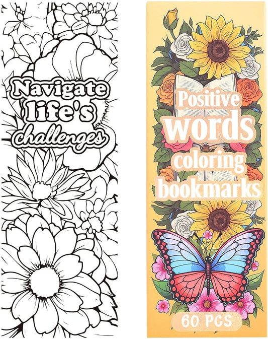 60 PCS Inspirational Quotes Coloring Bookmarks, DIY Coloring Book Markers by Unknown