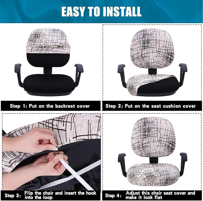 Smiry Stretch Printed Office Computer Chair Covers, Universal Washable Removable Desk Rotating Chair Slipcovers Protector, Seat + Backrest Cover - Brown and White-DeskLoop Office