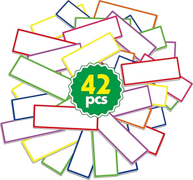 42 PCs Thickened Magnetic Dry Erase Reusable Name Tag Label Plate Neon Sticker by SpriteGru