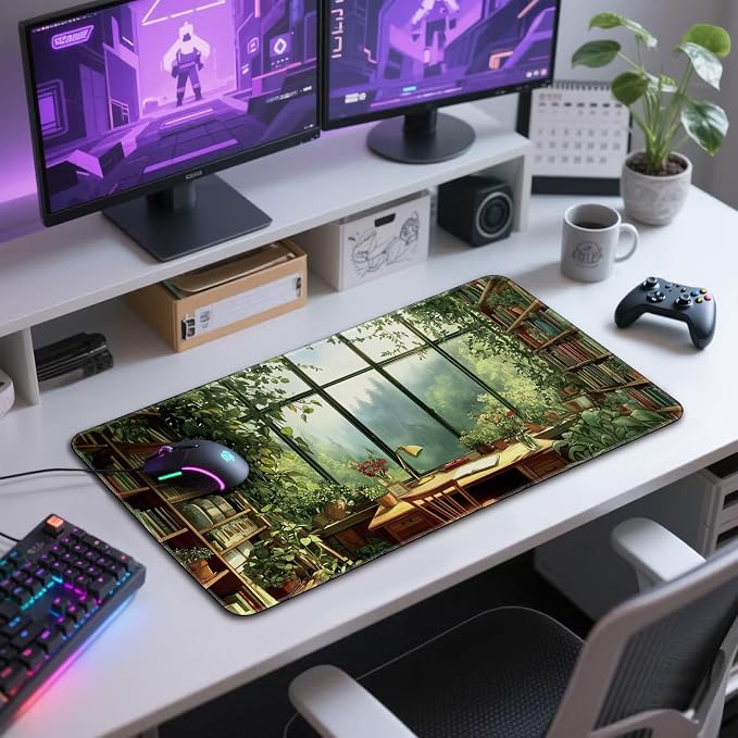 Green Library Study Room Large Gaming Mouse Pad 31.5"x15.7"｜XXL Desk Mat - Image 7