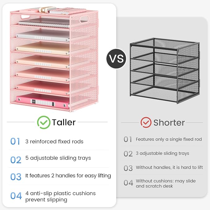 Lavatino 8-Tier Letter Tray Desk Paper Organizer, Mesh File Sorter Tray - Image 6