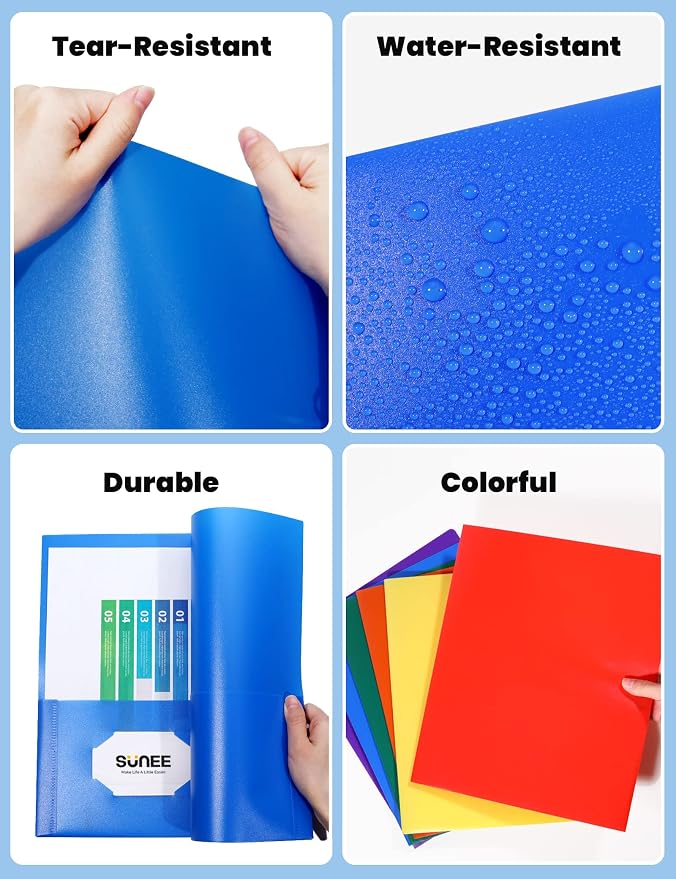 SUNEE Folders with Pockets, Plastic Folders with Pocket, Poly Folder - Image 3