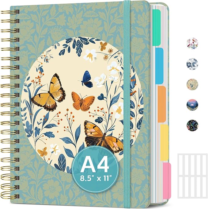 Large Lined Spiral Journal for Women Cute Hardcover 5 Subject Notebook for Work by Taja