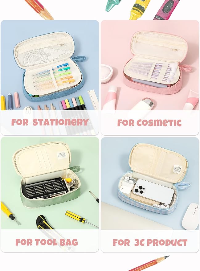 SUNEE Cute Pencil Case, Large Pencil Pouch, Aesthetic Big Pencil Bag - Image 6