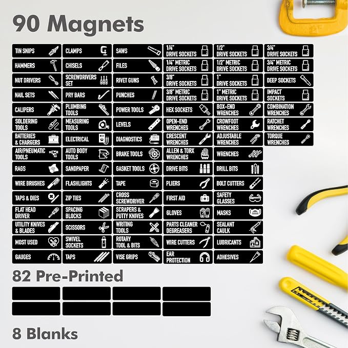 90 PCS Magnetic Toolbox Labels, 82 Pre-Printed & 8 Blanks Large Size Tool Chest - Image 3