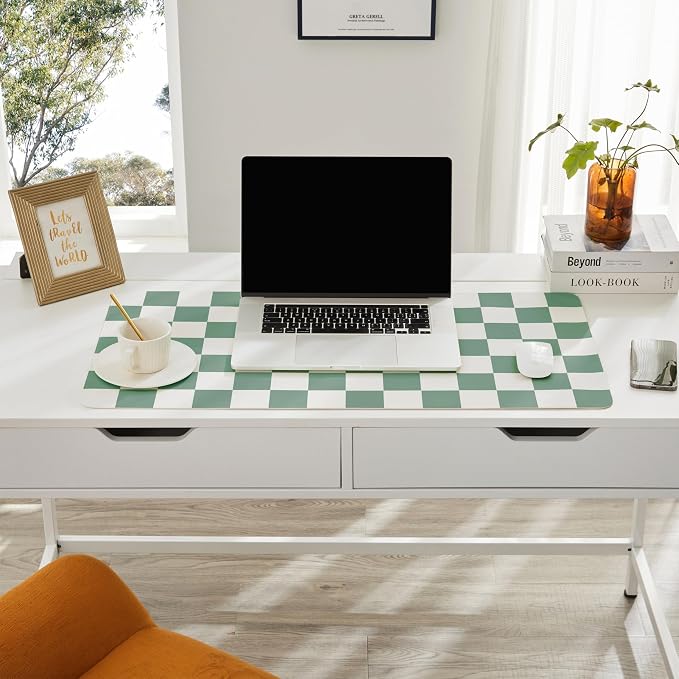 Ohocut Checkered Desk Mat, Large Cute Aesthetic Retro PU Leather Computer - Image 4