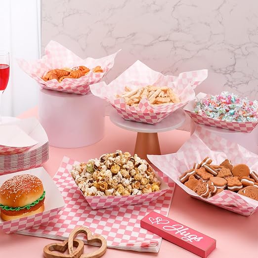 Geosar 100 Pcs Gingham Party Supply Disposable Paper Food Tray Bulk Disposable - Image 4