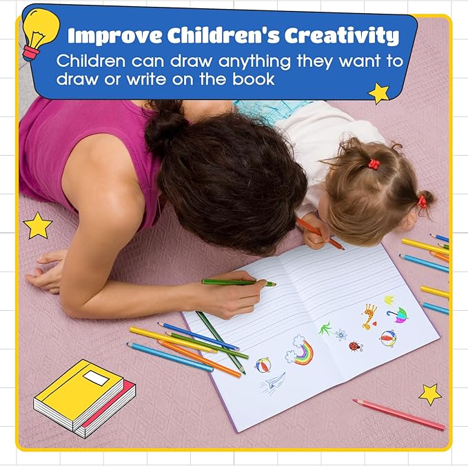 Henoyso 12 Pcs Primary Composition Notebook K-2 9 3/4 x 7 1/2 Inch Primary Journal, Back to School Supplies, Bulk Blank Writing Book for Kid to Write Draw Journal 60 Page Notebooks (Mixed Color)-DeskLoop Office