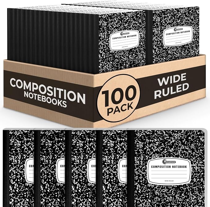 Rosmonde 100 Pack Composition Notebooks Bulk Wide Ruled, 200 Pages, 9-3/4 x by Rosmonde