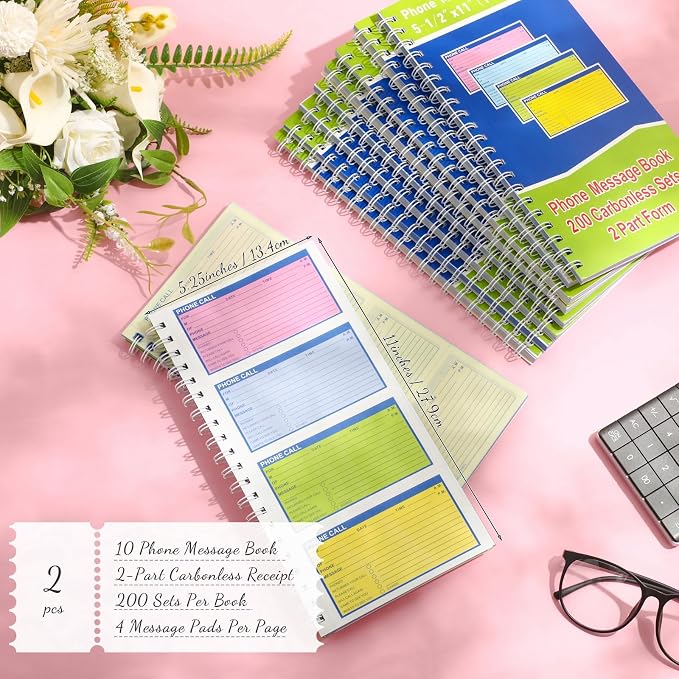 Sinmoe 2 Pcs Spiral Bound Phone Message Book - Image 2