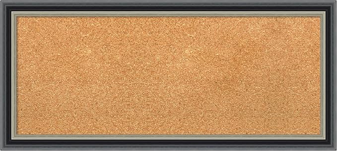Amanti Art Natural Cork Board for Wall, 15x33 Vision Board with Black Wood Frame, Medium Corkboard Office Decor for Home Organization, Modern Contemporary Corkboard Pinboard to display items for home-DeskLoop Office