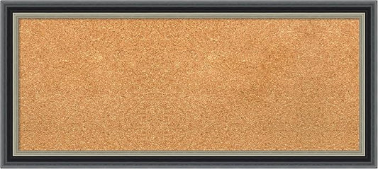Amanti Art Natural Cork Board for Wall, 15x33 Vision Board with Black Wood Frame, Medium Corkboard Office Decor for Home Organization, Modern Contemporary Corkboard Pinboard to display items for home-DeskLoop Office