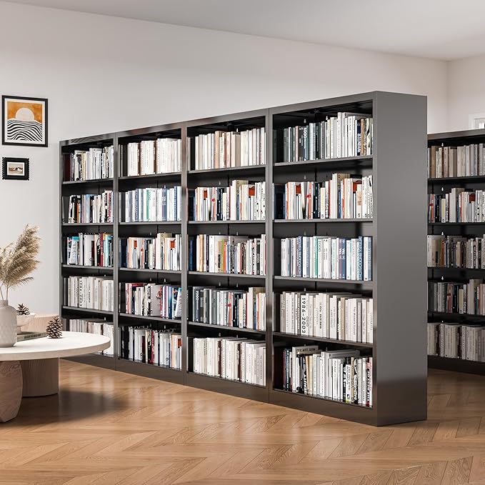 5 Tier Metal Bookshelf, 66" Tall Bookcase, Adjustable Book Shelves, Modern Black Book Shelf Storage Shelves for Bedroom, Living Room, Office, Library, Classroom, School-DeskLoop Office