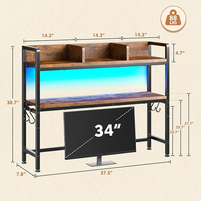 REIBII 2-Tier Desk Shelf with LED - Image 2