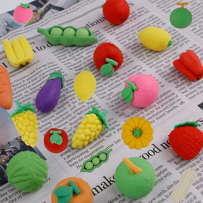 Cllayees 72 Pcs Assorted Fruit Pencil Erasers Toy Set, Mini Vegetable Puzzle - Image 6
