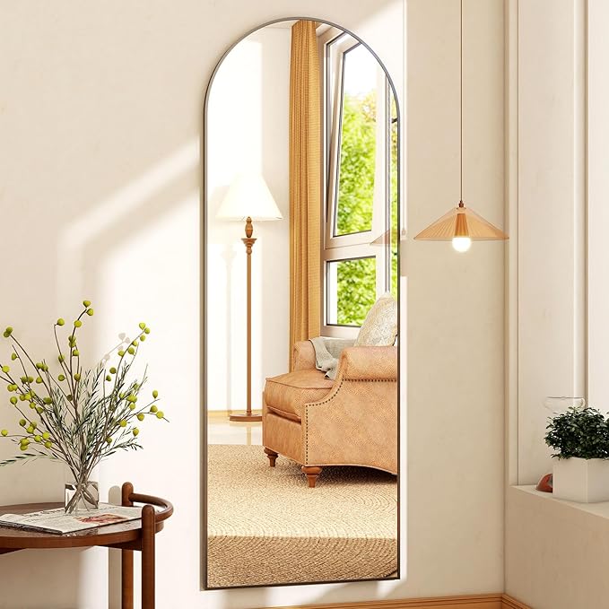 21" x 64"Arched Full Length Mirror - Wall Mounted Floor Mirror- Aluminum Alloy Frame Full Body Mirror for Bathroom Living Room Bedroom and Entryway Black-DeskLoop Office