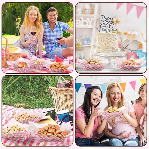 Geosar 100 Pcs Gingham Party Supply Disposable Paper Food Tray Bulk Disposable - Image 7