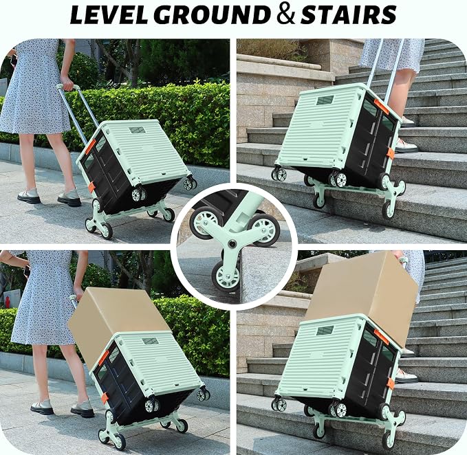 FELICON SELORSS Folding Utility Climber Cart Portable Rolling Crate-Green | - Image 3