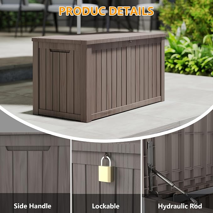 Yardgrace 270 Gallon Outdoor Storage Box Waterproof, Resin Deck Boxes - Image 3