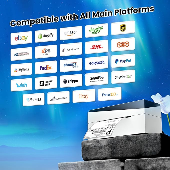 Bluetooth Shipping Label Printer 4x6, 249BT Thermal Label Printer for Small Business, Shipping Packages, Office, Home, Compatible with Amazon, Ebay, USPS-DeskLoop Office