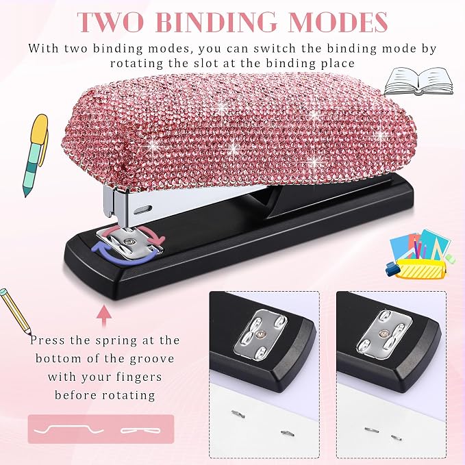 Yexiya Pink Sparkle Bling Stapler - Image 3