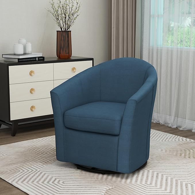 UIXE 360° Swivel Barrel Accent Chair, Modern Round Arm Chair Upholstered Club Armchair, Single Sofa Seating in Fabric for Living Room, Bedroom (Blue)-DeskLoop Office