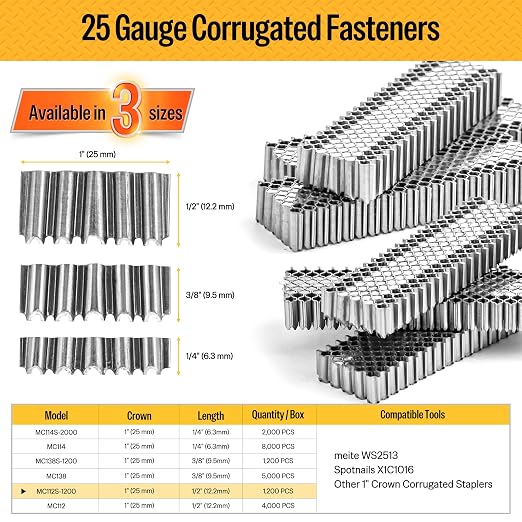 meite Corrugated Fasteners MC112 25 Gauge 1-Inch Crown 1/2-Inch Length Staples - Image 2