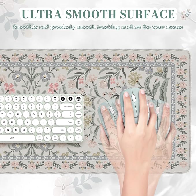 iCasso Aesthetic Floral Desk Mat, L Mouse Pads, Anti-Slip Mousepad - Image 3
