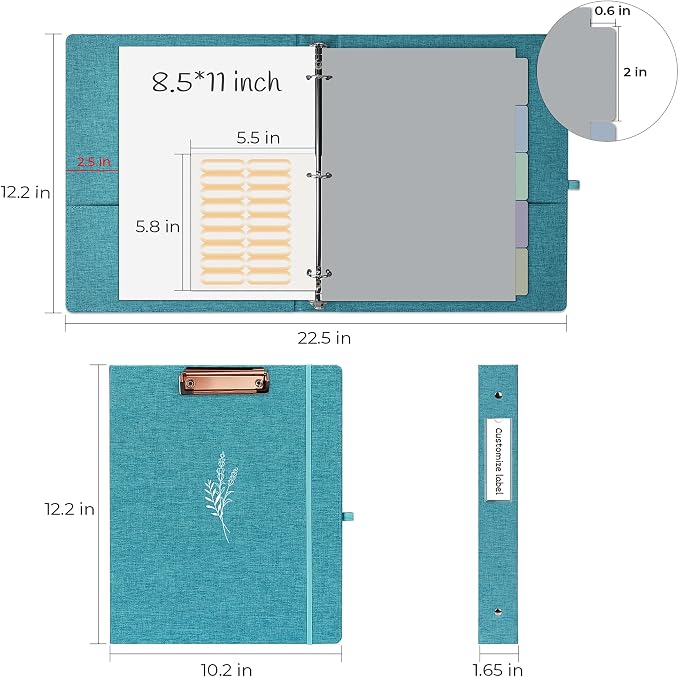 EYROZILL 3 Ring Binder, 1 Inch Linen Binder Organizer - Image 5