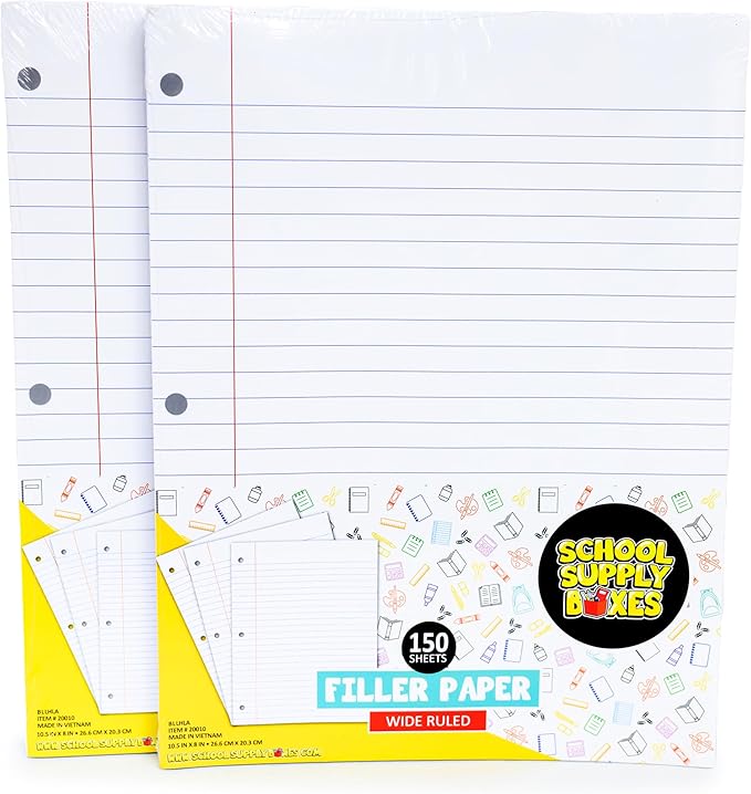 School Supply Boxes | Wide-Ruled Loose Leaf Paper | 4 Pack | 150 Sheets Per Pack, 3-Ring Binder Compatible-DeskLoop Office