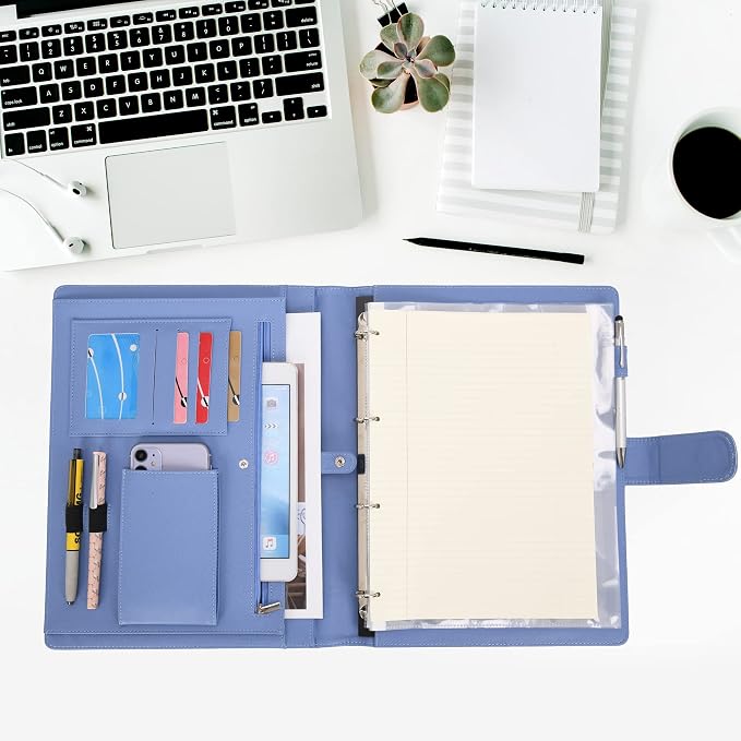 Wonderpool A4 PU Leather 3 & 4 Ring Holder Writing Portfolio Multi Document Case - Image 2
