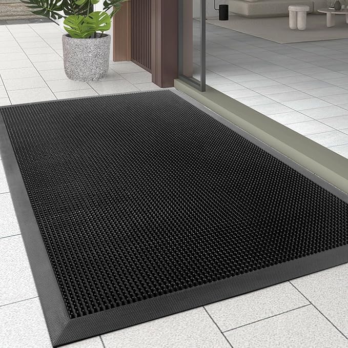 Kuyal Front Door Mat, 3'x4' Outdoor Entrance Mat, Winter Non-Slip Waterproof Outside Entrance Mats, Heavy Duty Durable Welcome, Non Slip Rubber Outdoor Mats for Entryway, Black-DeskLoop Office