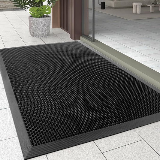 Kuyal Front Door Mat, 3'x4' Outdoor Entrance Mat, Winter Non-Slip Waterproof Outside Entrance Mats, Heavy Duty Durable Welcome, Non Slip Rubber Outdoor Mats for Entryway, Black-DeskLoop Office