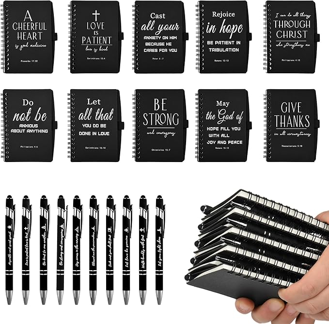 Christian Prayer Journal Spiral Black Notebooks Bulk Small Notepad with Pens - Small Notepads (4.13”x5.43”) - inspirational Gifts for male, Church Members & Bible Study Groups (30 sets Black)-DeskLoop Office