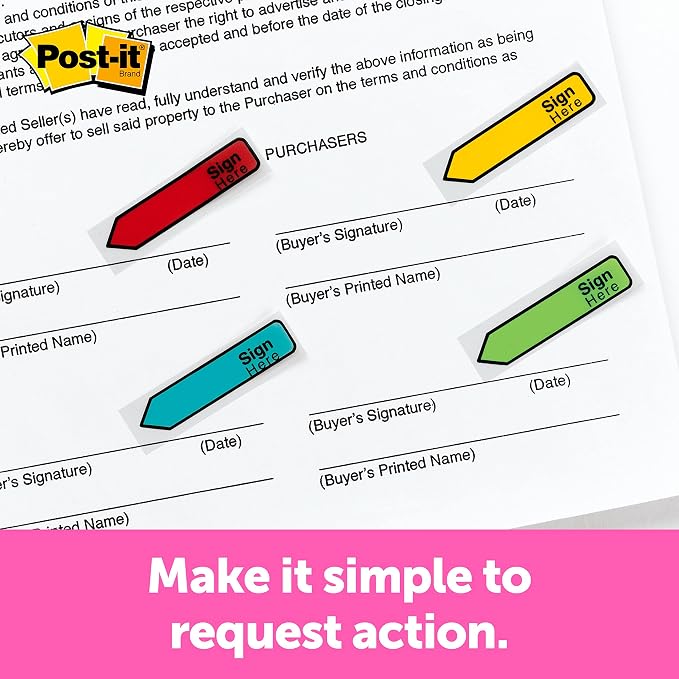 Post-it Message Sign Here Flags, 30/Dispenser, 4 Dispensers, .47 in Wide - Image 2