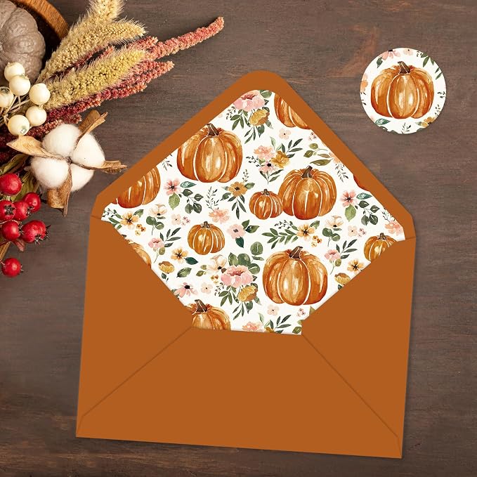 Whaline 50 Pcs Fall Envelopes Autumn Floral Pumpkin Invitation Envelope - Image 6