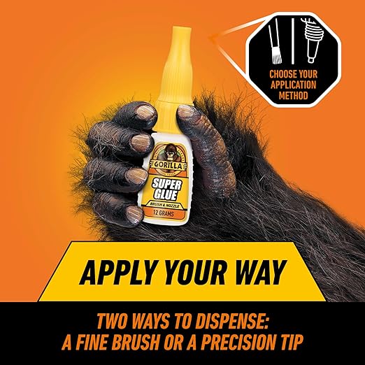 Gorilla Super Glue with Brush & Nozzle Applicator, Clear Glue, 12 Gram (Pack of 1) - All Purpose and Fast Setting for Projects and Repairs-DeskLoop Office
